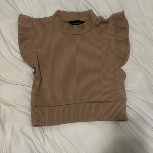 Storia Brown Ruffled Flutter Sleeve Blouse